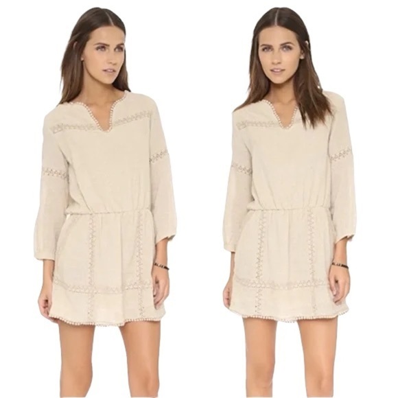 ANINE BING Neutral Linen Cotton Eyelet Lace Trim Dress - Picture 11 of 11